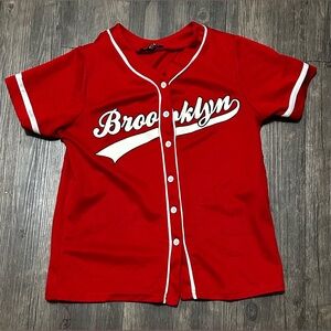 Girls❤️❤️❤️ BROOKLYN Baseball Jersey Red Size 10/12 RETRO VINTAGE Hip Hop NYC